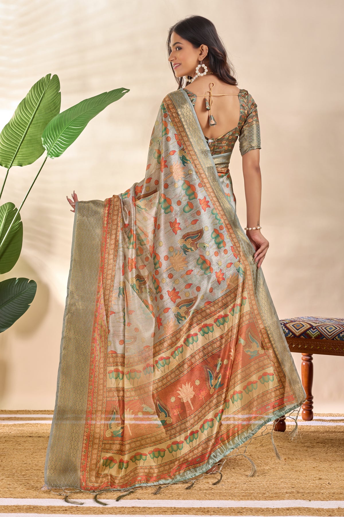 Crystal cotton printed saree fabric and print close-up