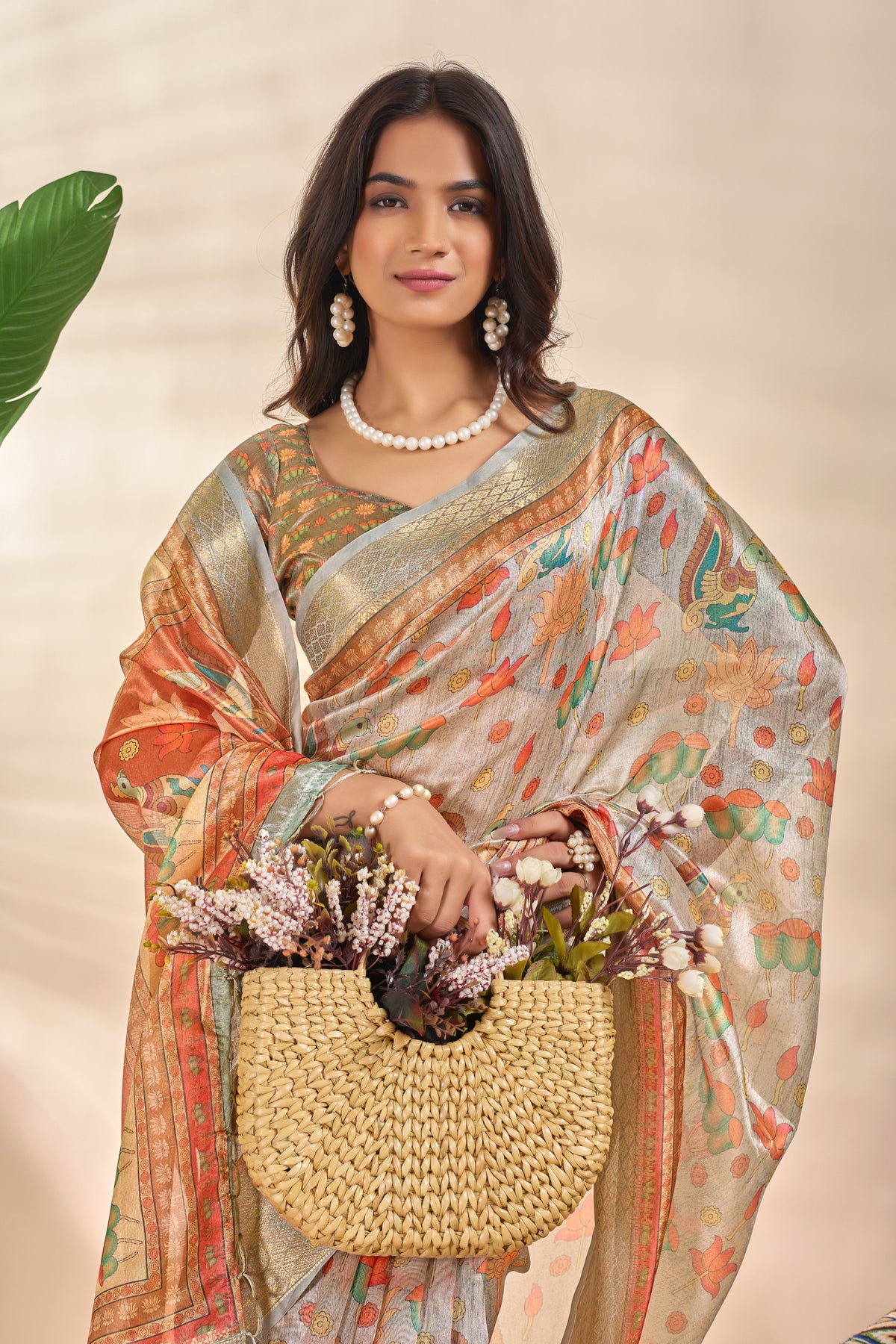 Crystal cotton printed saree fabric and print close-up