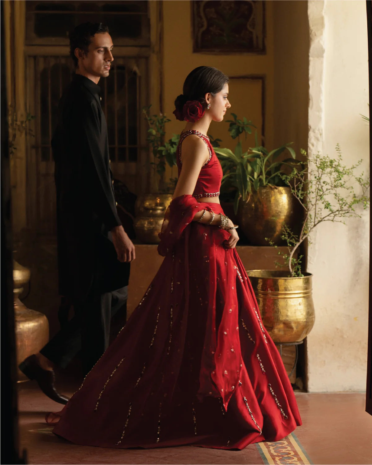 Red Malai Satin Silk Lehenga with Real Mirror Work & Heavy Cancan