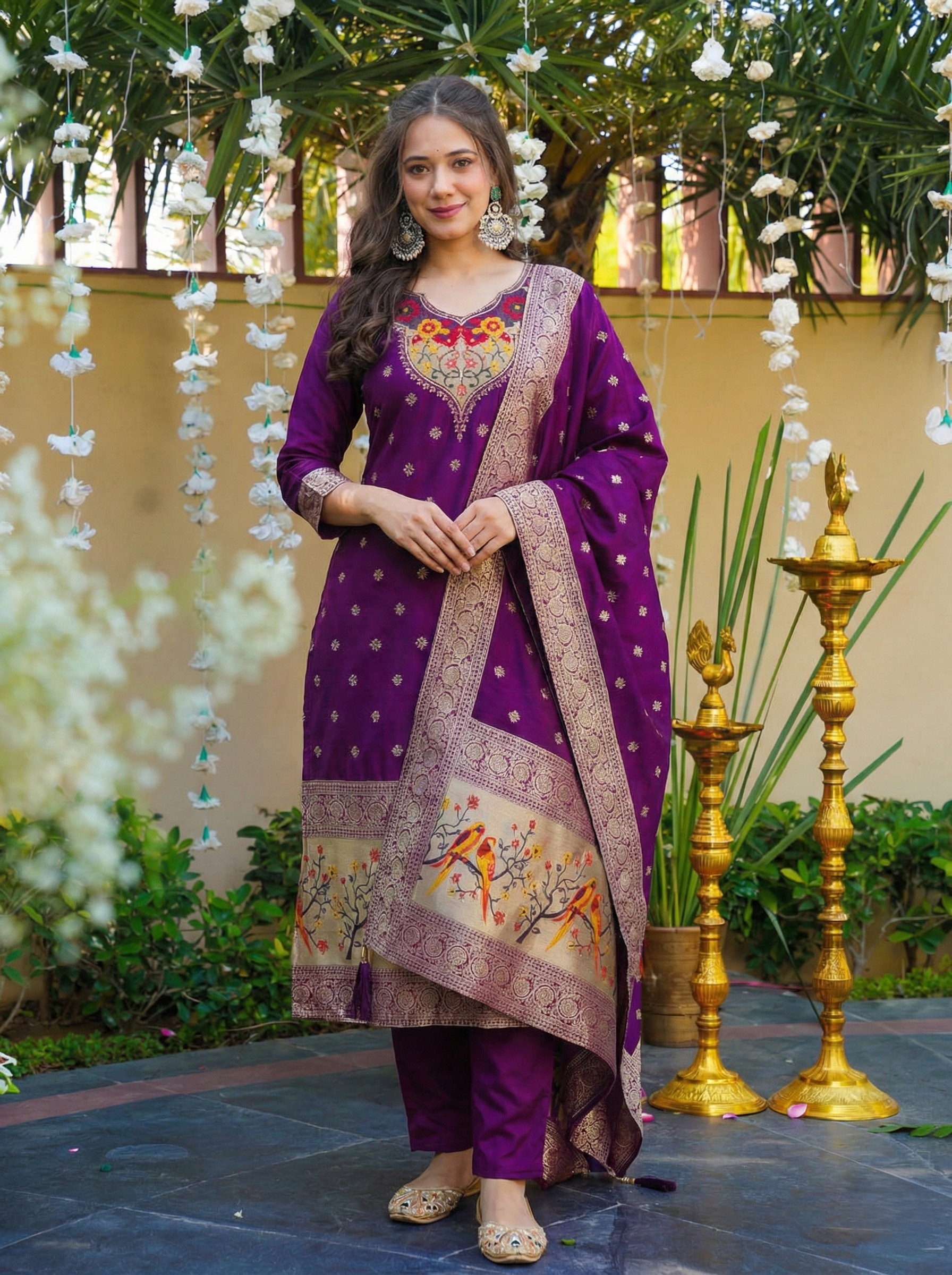Premium Art Silk Jacquard Kurti Pant Set with Jacquard Dupatta for Women | Designer Festive Ethnic Wear