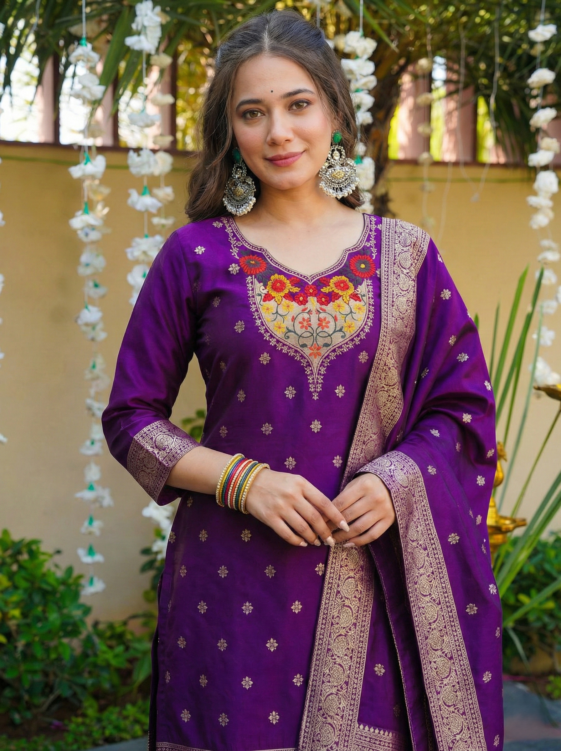 Premium Art Silk Jacquard Kurti Pant Set with Jacquard Dupatta for Women | Designer Festive Ethnic Wear