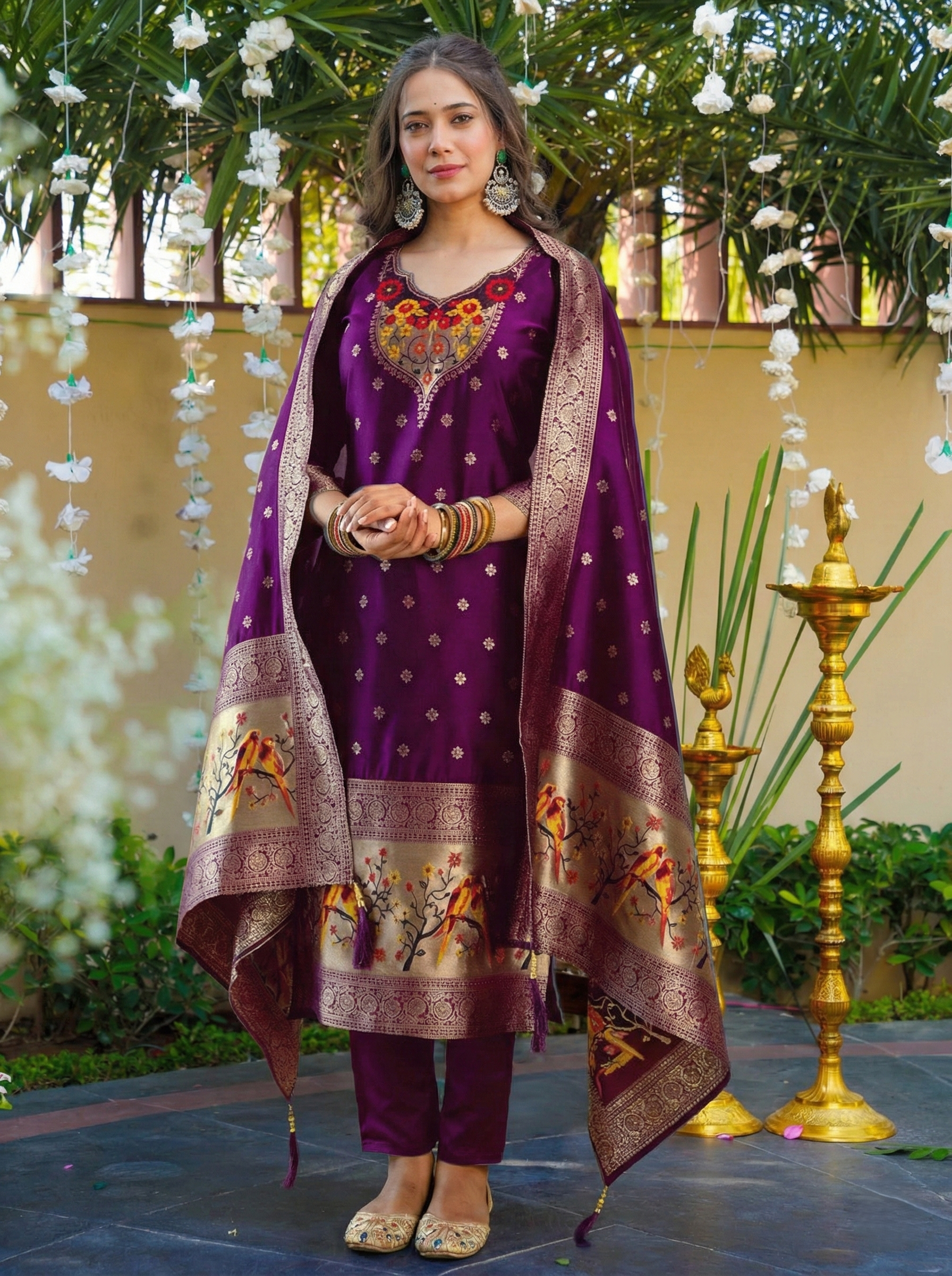 Premium Art Silk Jacquard Kurti Pant Set with Jacquard Dupatta for Women | Designer Festive Ethnic Wear