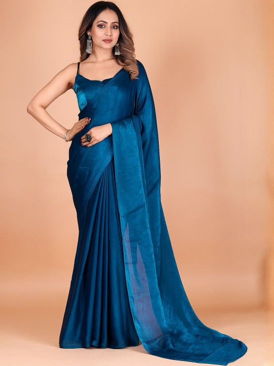 Royal Blue Linen Cotton Saree with Unstitched Blouse