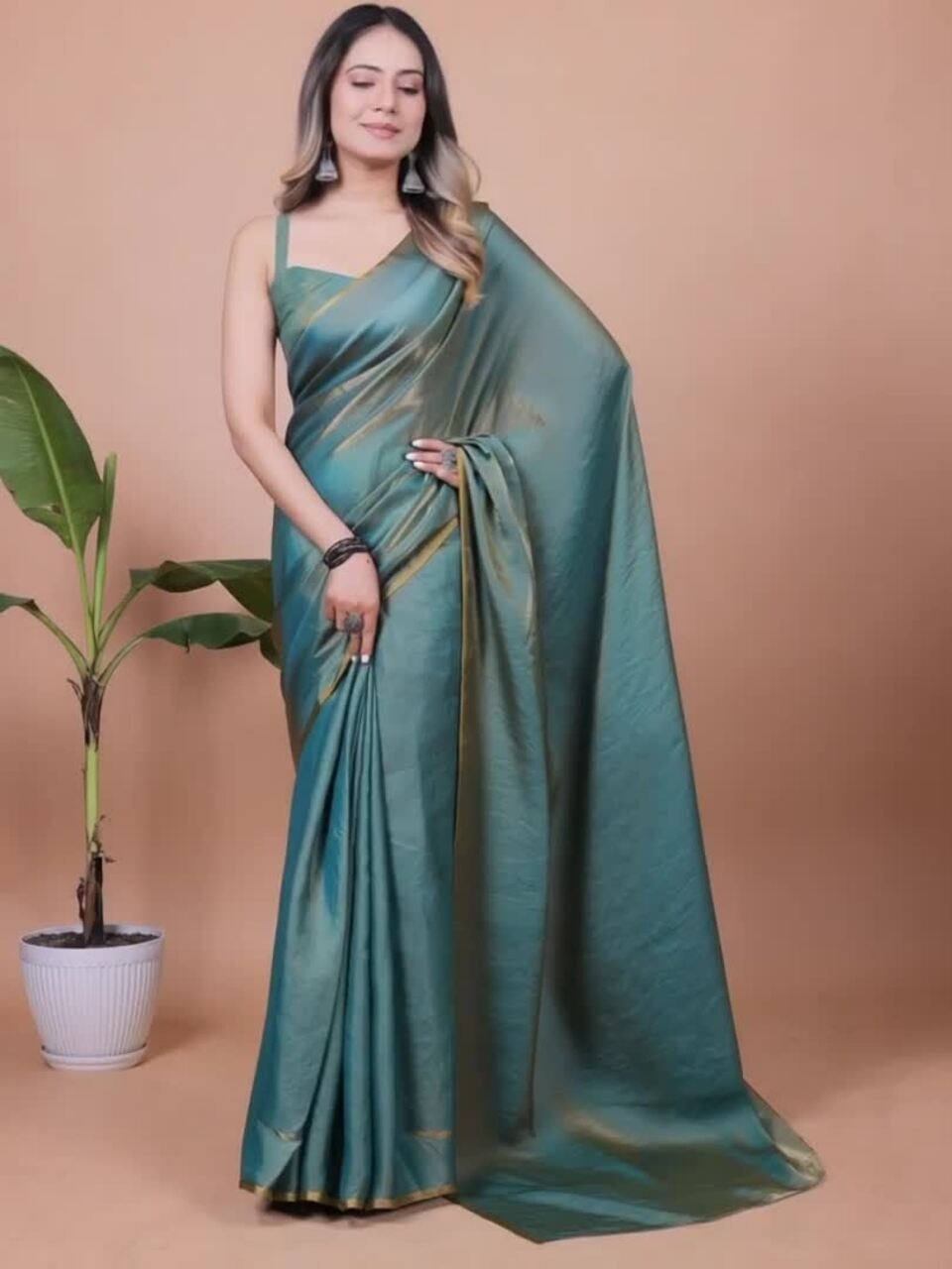 Sea Green Linen Cotton Saree with Unstitched Blouse