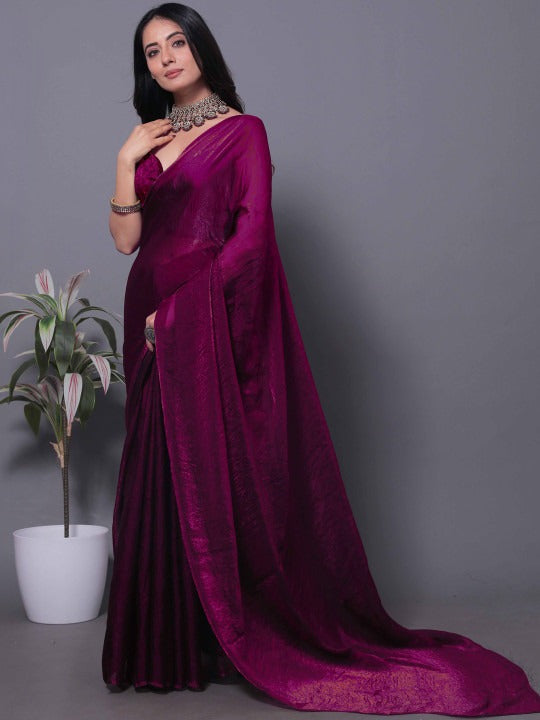 Magenta Linen Cotton Saree with Unstitched Blouse
