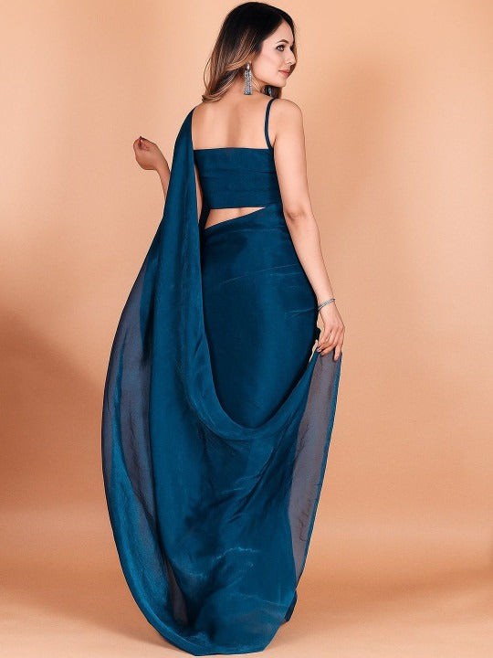 Royal Blue Linen Cotton Saree with Unstitched Blouse