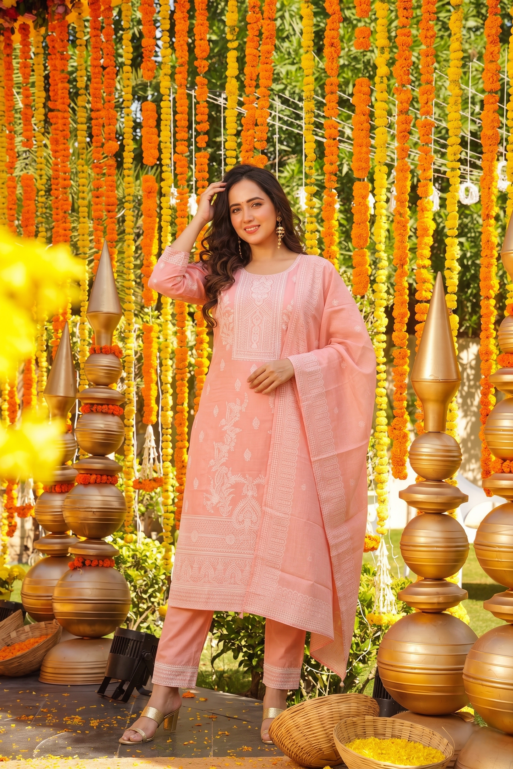 Pure Cotton Jacquard Weaving Kurti Pant Set with Cotton Dupatta for Women | Premium Festive & Ethnic Wear