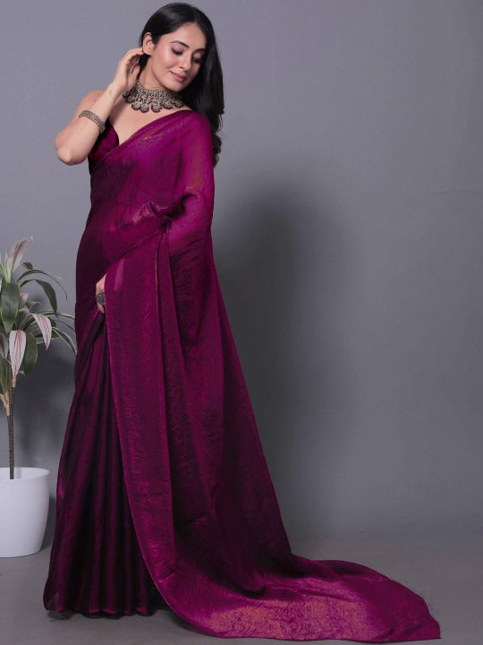 Magenta Linen Cotton Saree with Unstitched Blouse