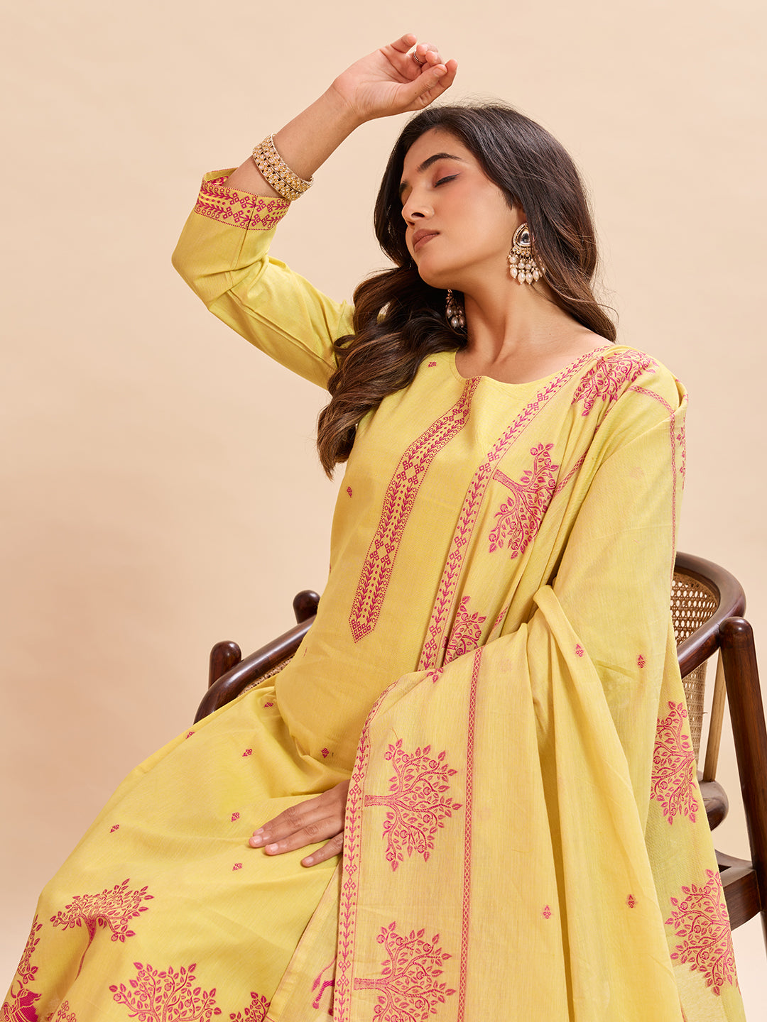 Yellow Cotton Kurti Pant Dupatta Set | Designer Printed Ethnic Suit | Premium Daily & Festive Wear
