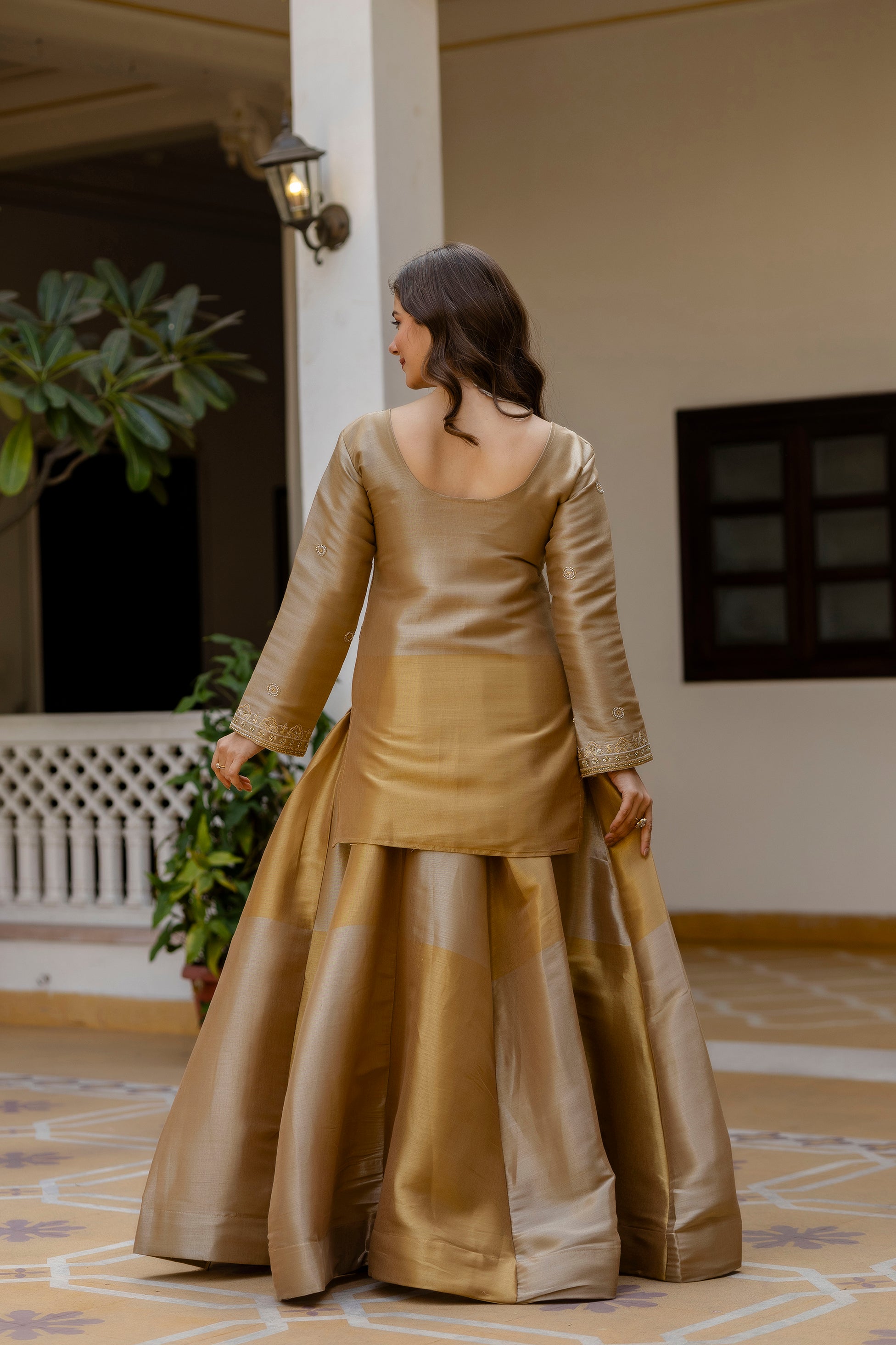 Golden Embroidered Kurti Lehenga Dupatta Set | Designer Ethnic Lehenga Set | Premium Wedding & Festive Wear