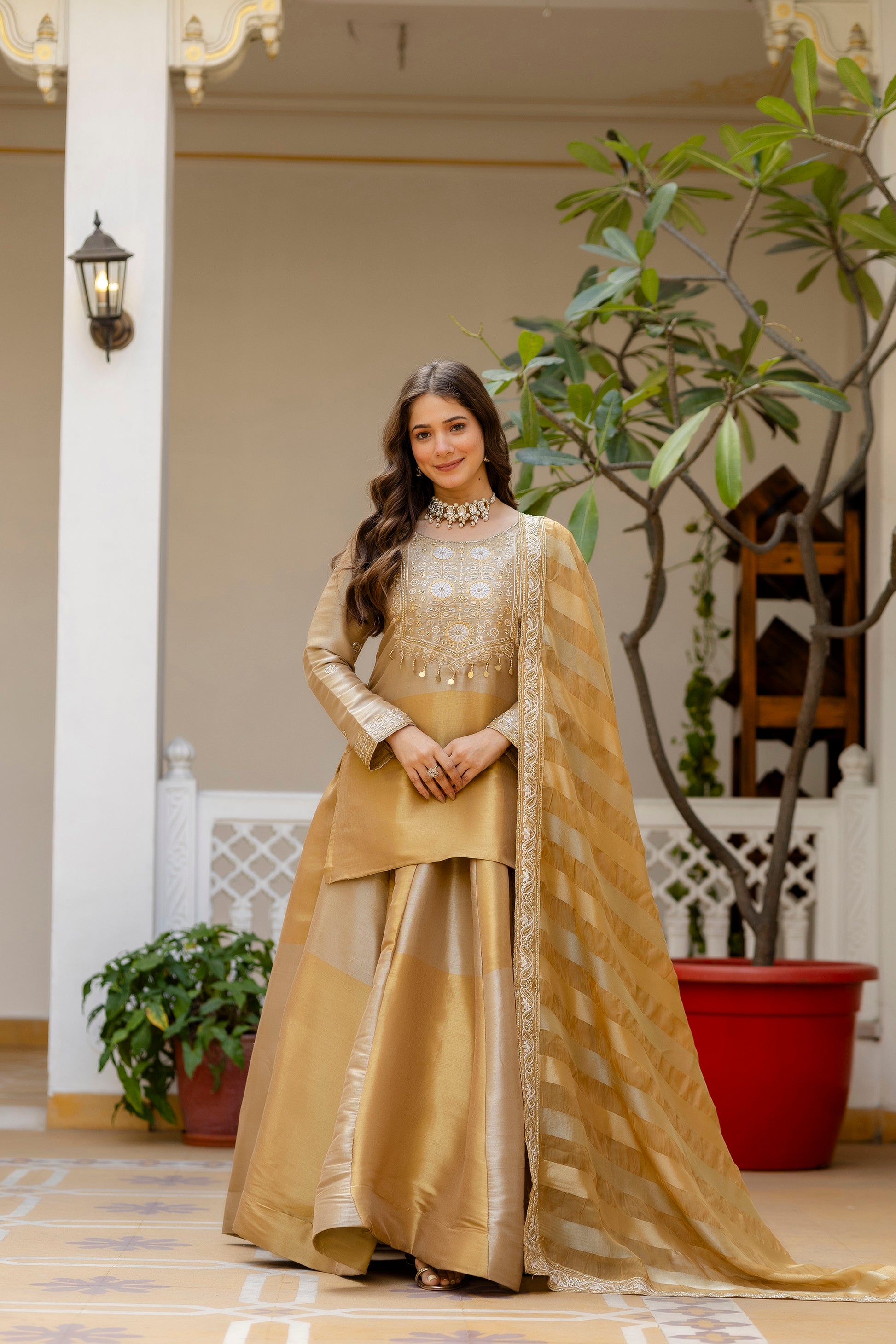 Golden Embroidered Kurti Lehenga Dupatta Set | Designer Ethnic Lehenga Set | Premium Wedding & Festive Wear