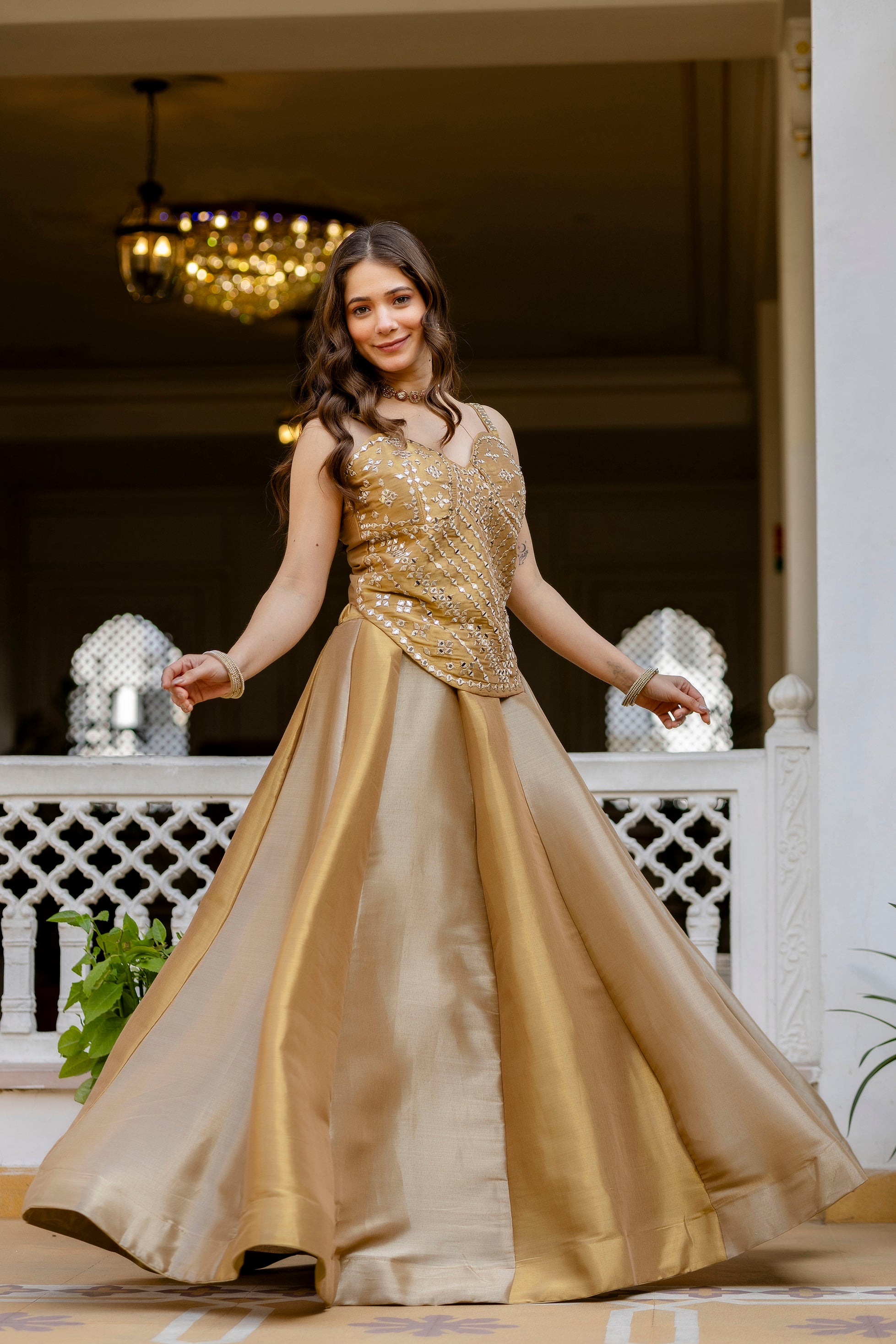 Golden Banarasi Lehenga Choli with Embroidered Organza Dupatta | Premium Wedding & Festive Wear