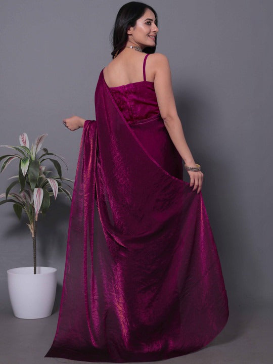 Magenta Linen Cotton Saree with Unstitched Blouse