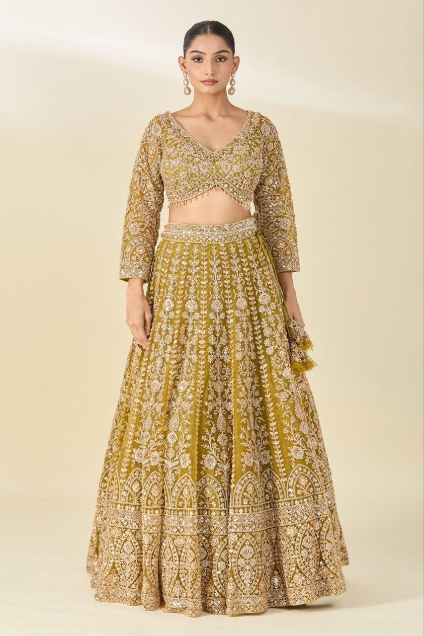 Premium Mustard Yellow Embroidered Lehenga Choli with Dori & Sequin Work
