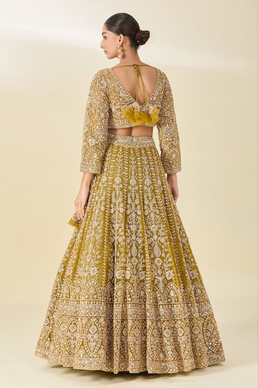 Premium Mustard Yellow Embroidered Lehenga Choli with Dori & Sequin Work