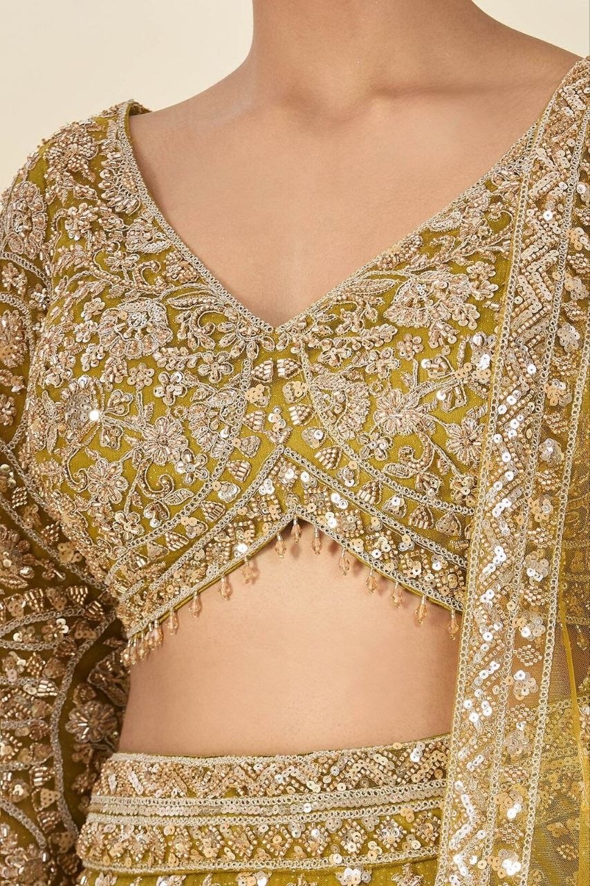 Premium Mustard Yellow Embroidered Lehenga Choli with Dori & Sequin Work