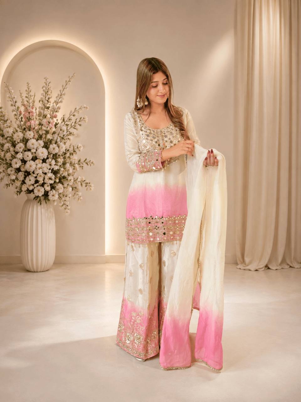 Blush Mirror Magic – Star Georgette Palazzo Suit