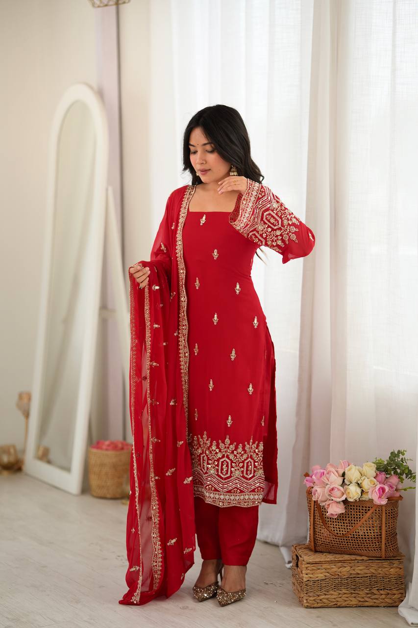 Heavy Beads Embroidered Faux Georgette Suit Set