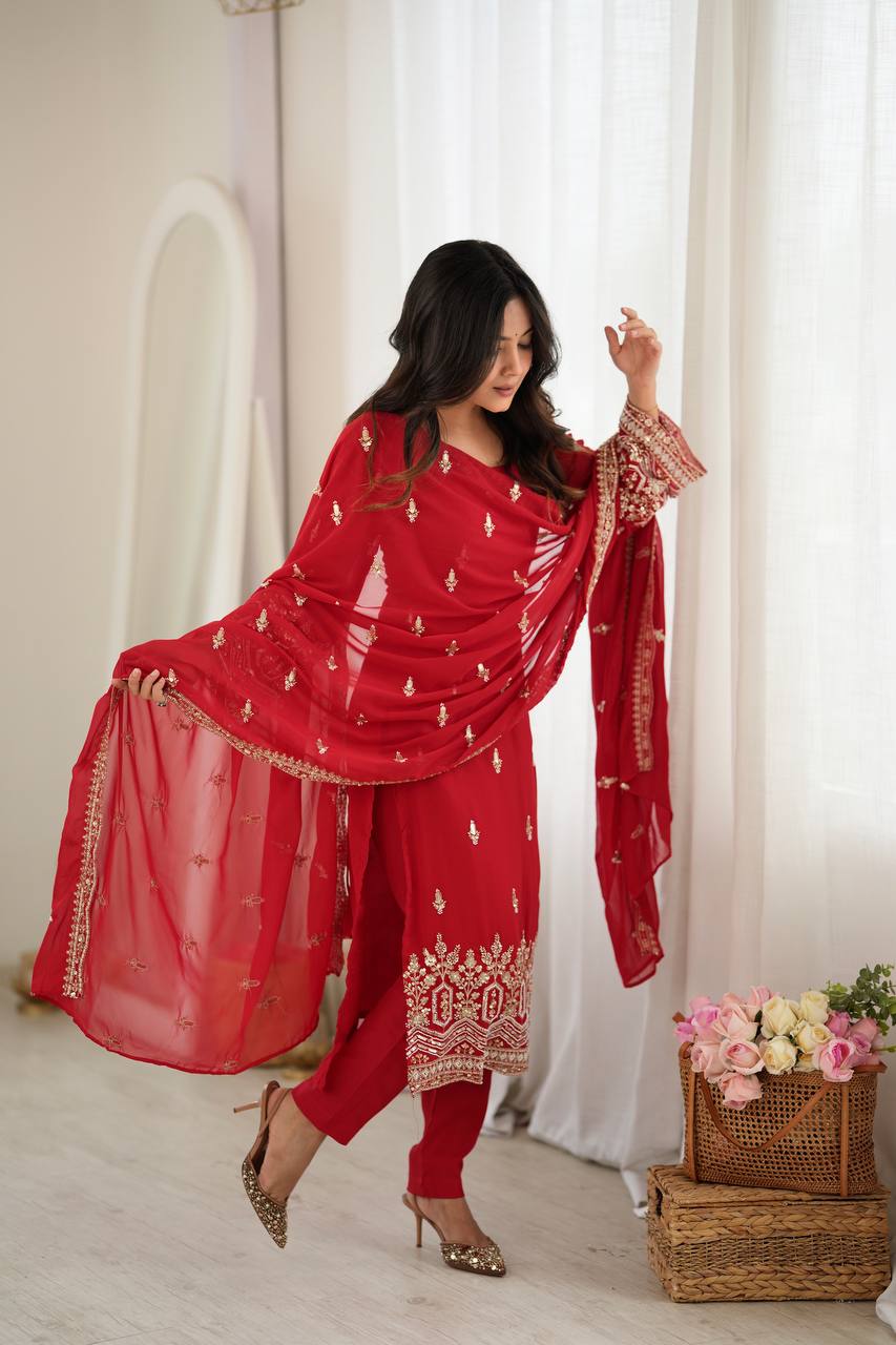 Heavy Beads Embroidered Faux Georgette Suit Set