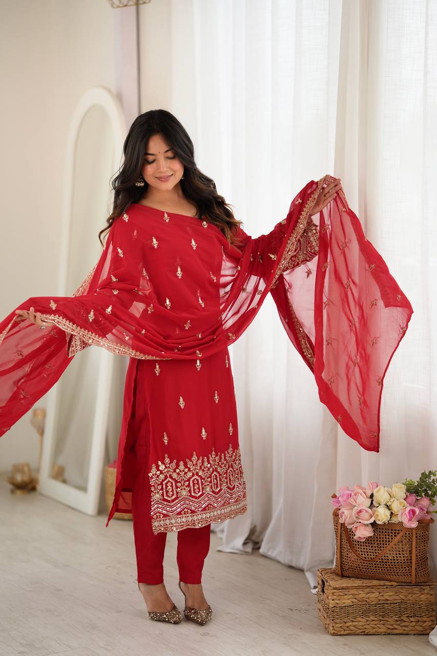 Heavy Beads Embroidered Faux Georgette Suit Set