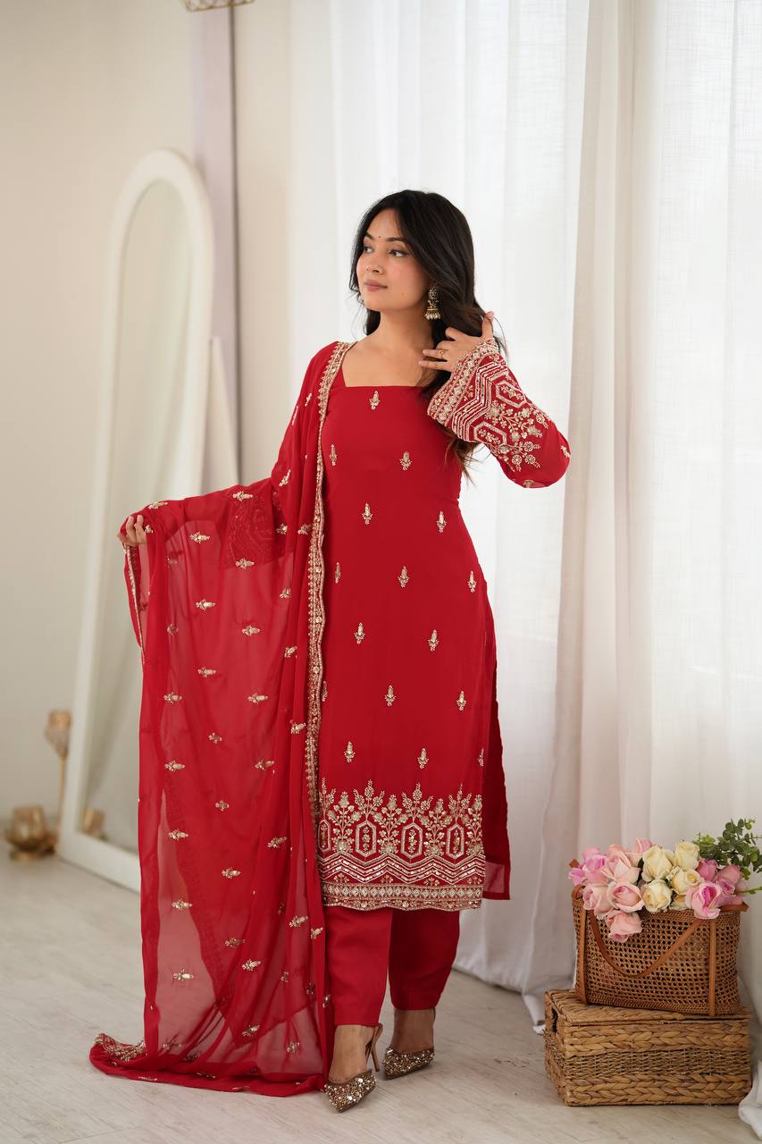 Heavy Beads Embroidered Faux Georgette Suit Set