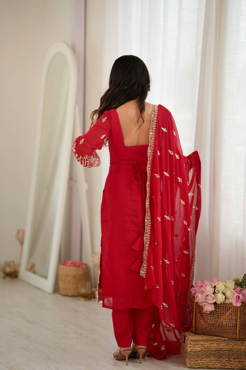 Heavy Beads Embroidered Faux Georgette Suit Set