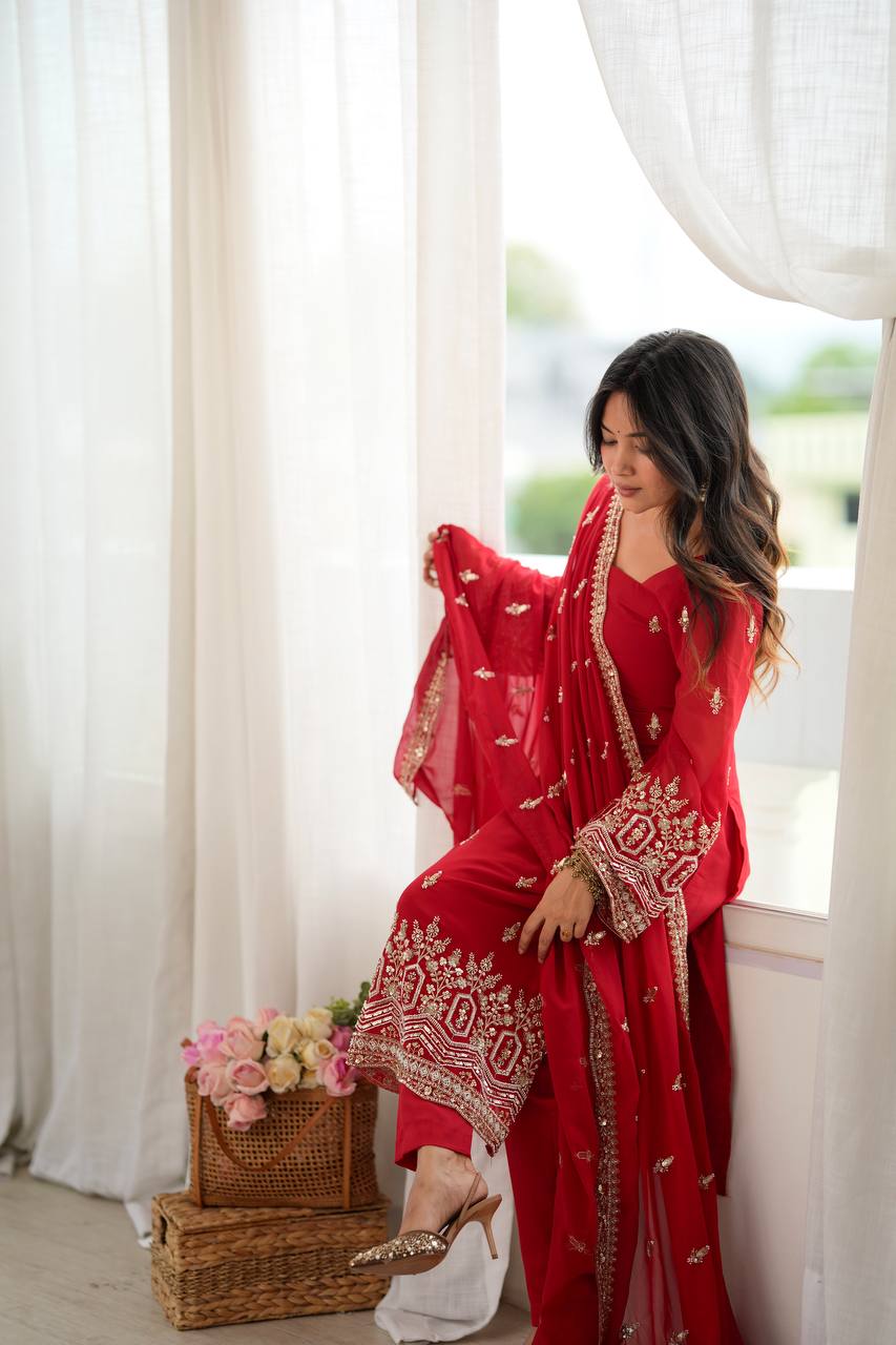 Heavy Beads Embroidered Faux Georgette Suit Set