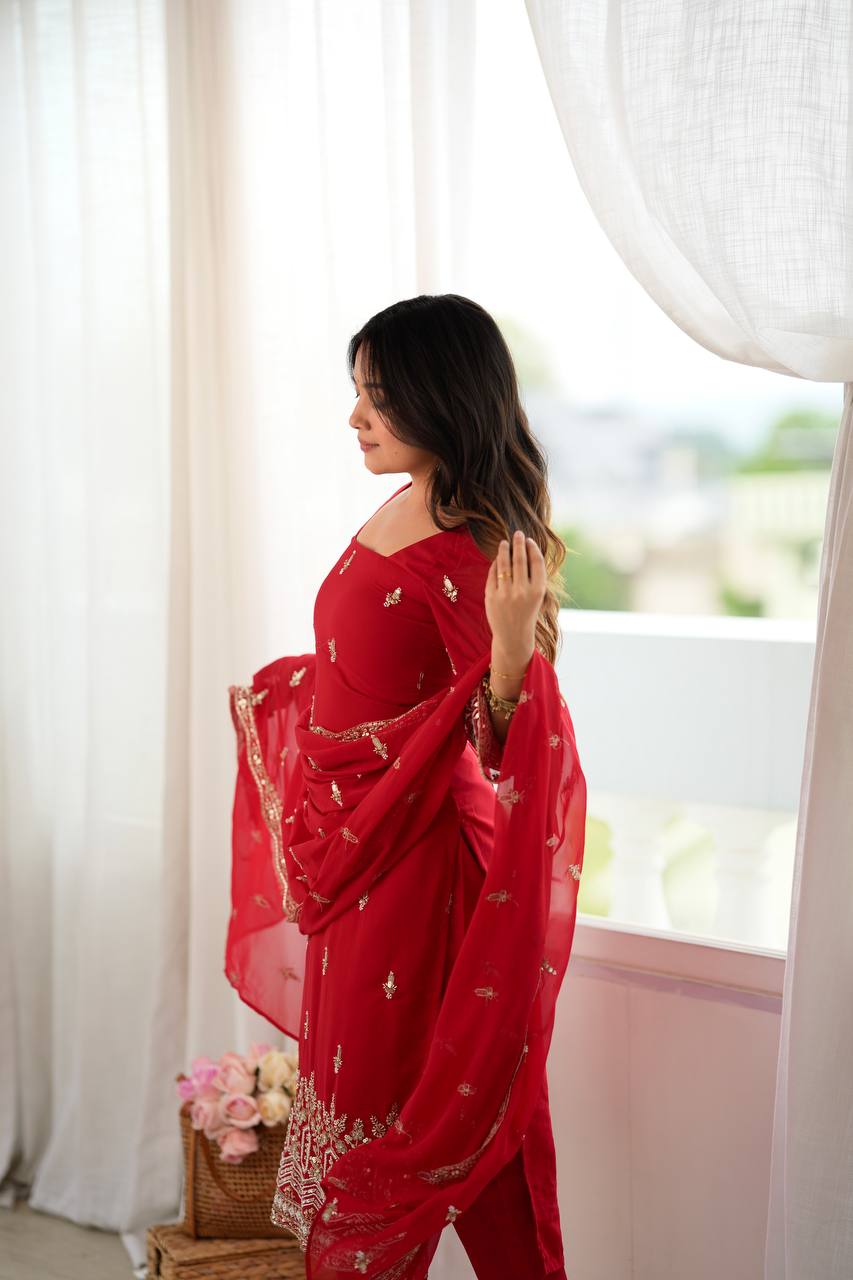 Heavy Beads Embroidered Faux Georgette Suit Set
