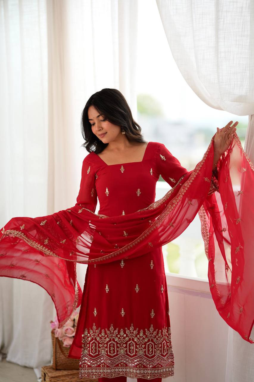 Heavy Beads Embroidered Faux Georgette Suit Set