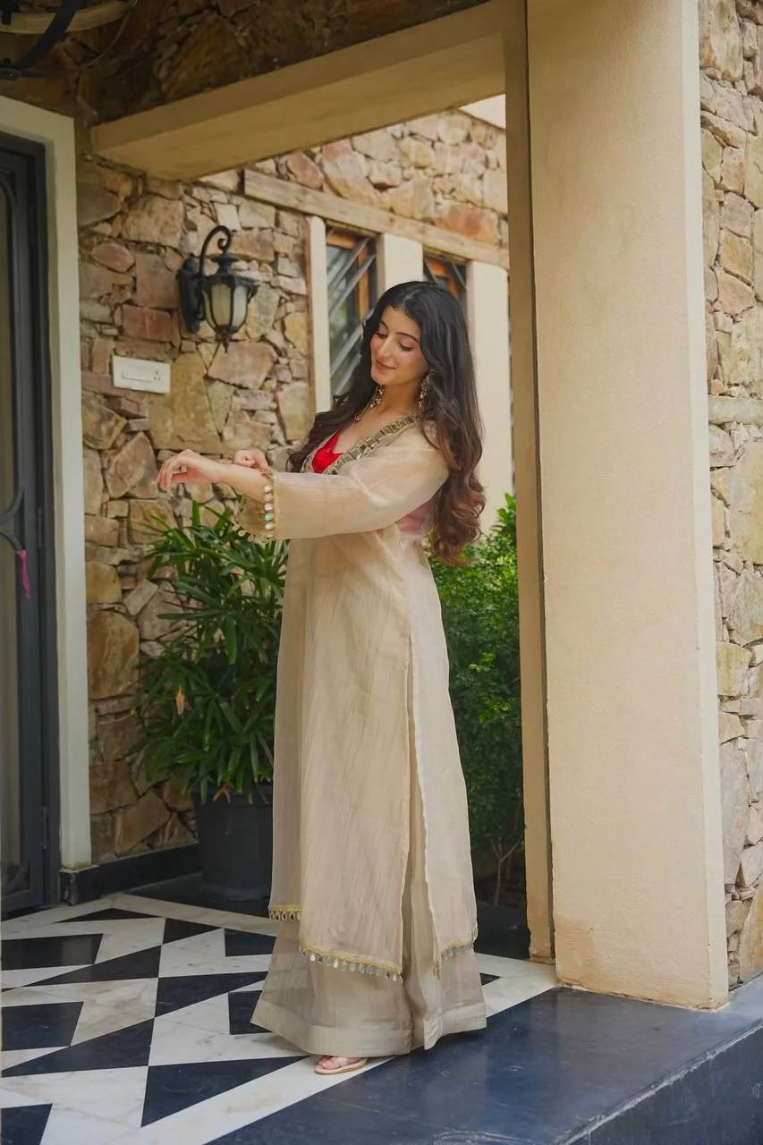 Premium Salsa Silk Anarkali Kurta Set with Original Mirror Work
