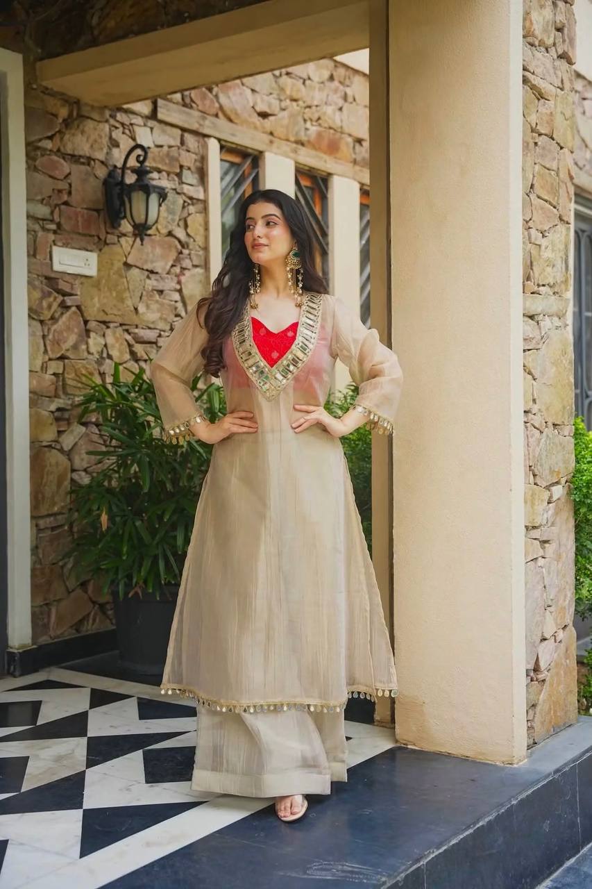 Premium Salsa Silk Anarkali Kurta Set with Original Mirror Work