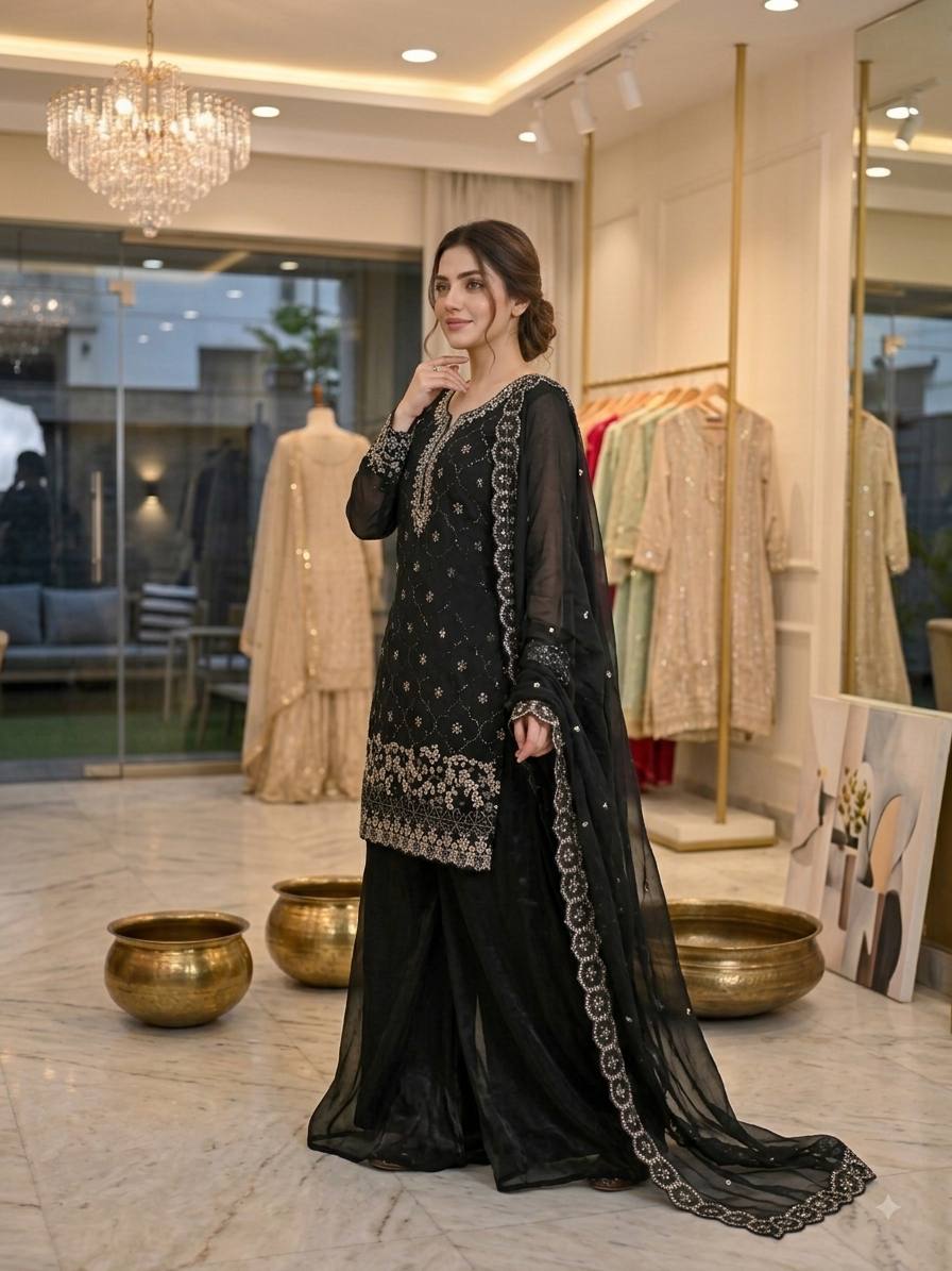 Fendy Embroidered Kurti Palazzo Set with Dupatta