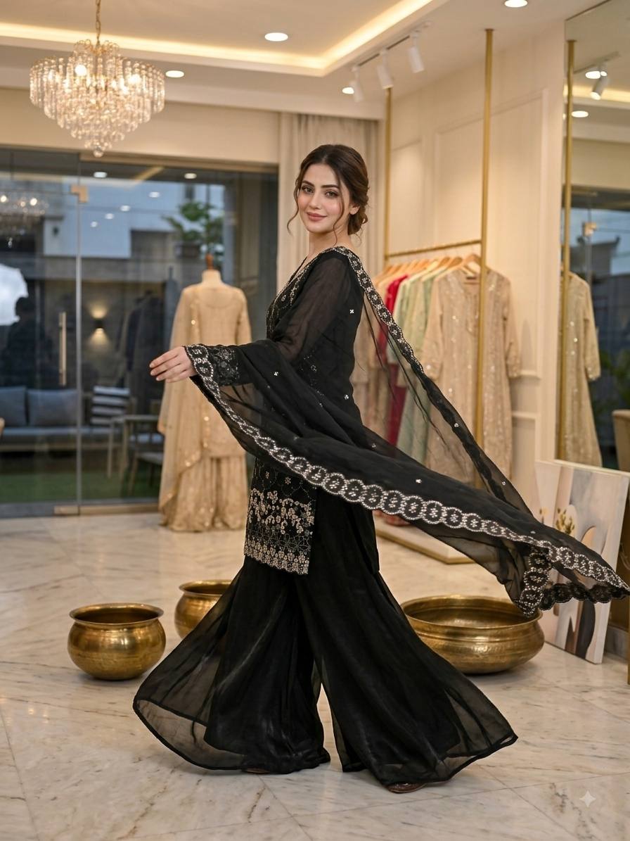 Fendy Embroidered Kurti Palazzo Set with Dupatta