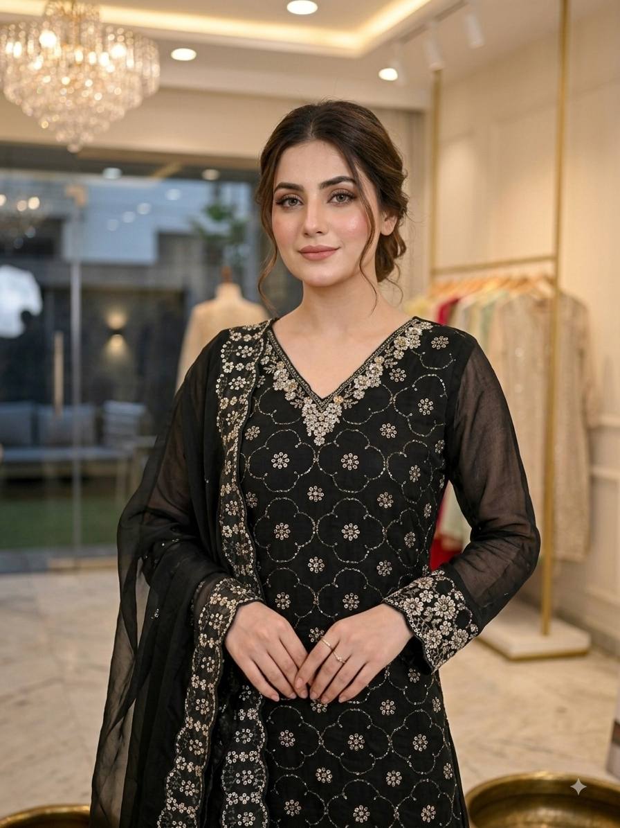 Fendy Embroidered Kurti Palazzo Set with Dupatta