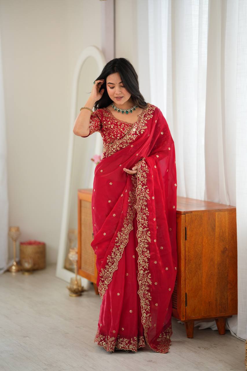 Elegant Heavy Fendy Silk Thread & Sequin Embroidered Saree