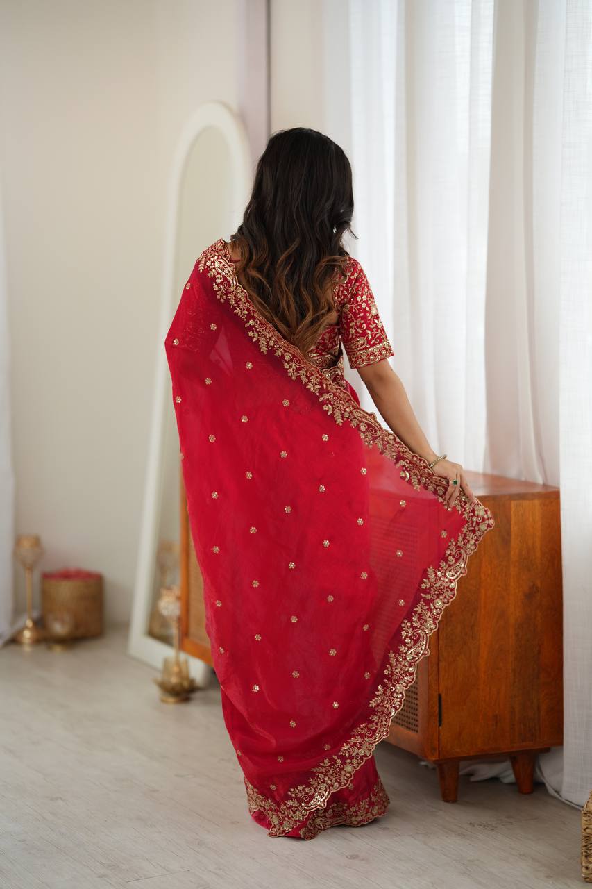 Elegant Heavy Fendy Silk Thread & Sequin Embroidered Saree
