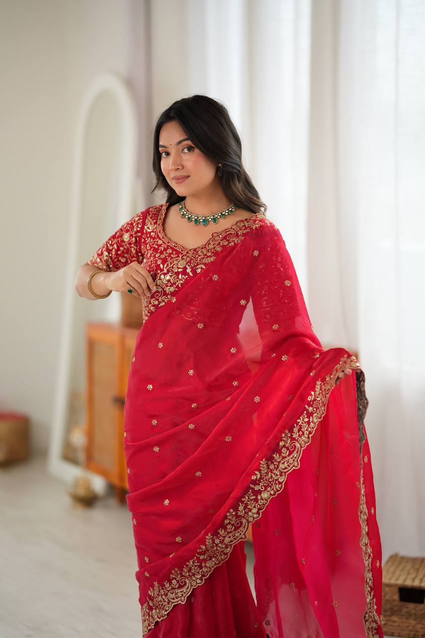 Elegant Heavy Fendy Silk Thread & Sequin Embroidered Saree