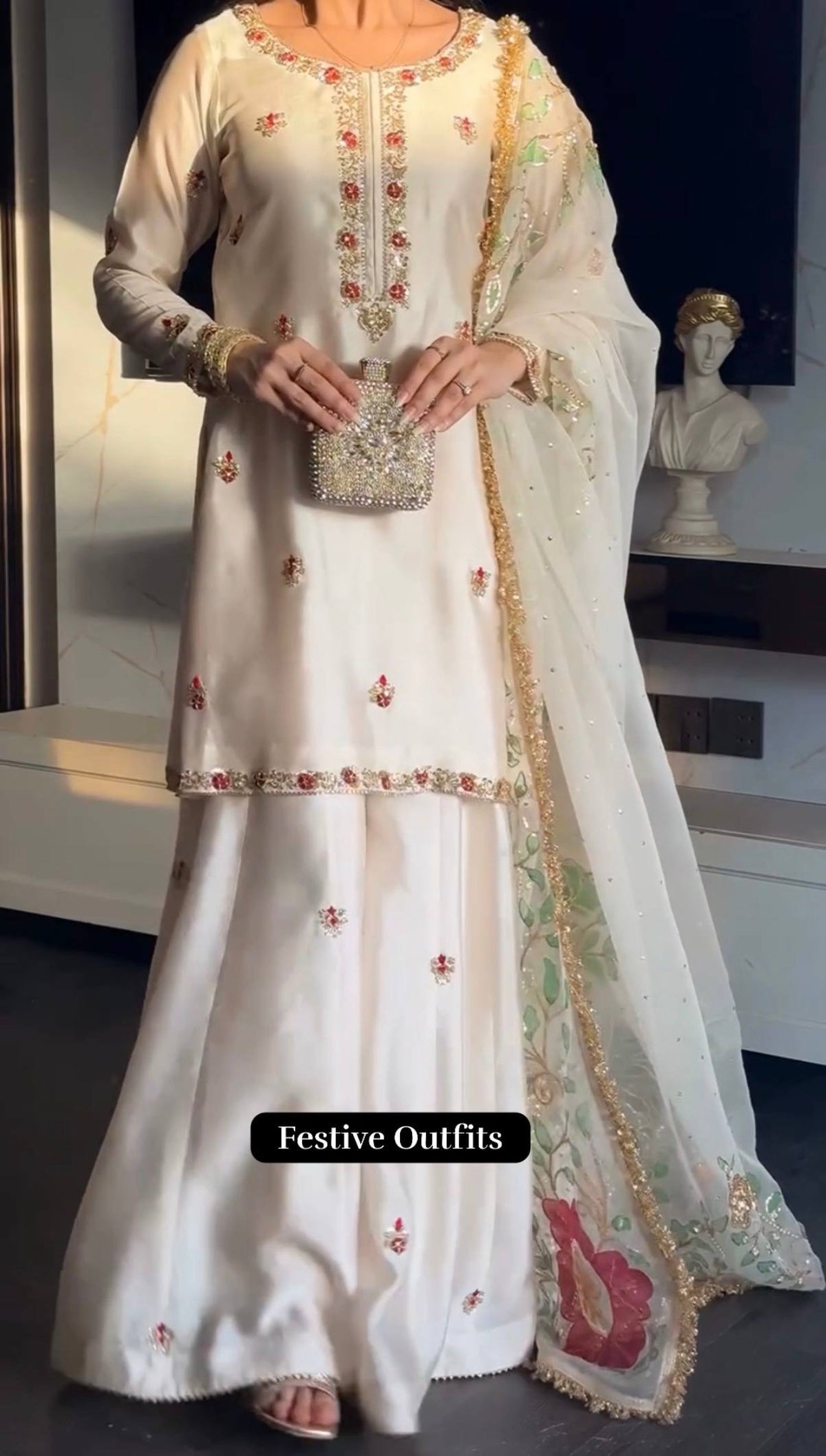 Faux Georgette Embroidered Sharara Set