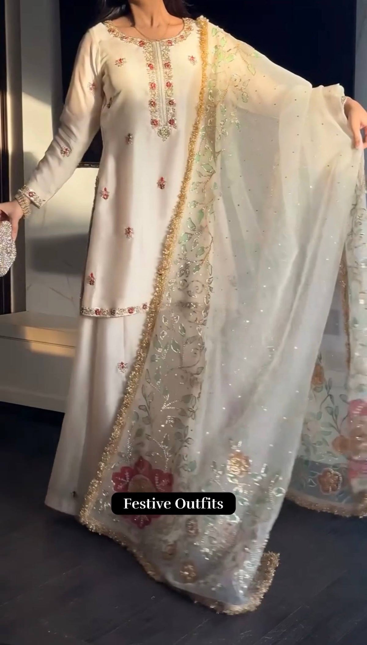 Faux Georgette Embroidered Sharara Set