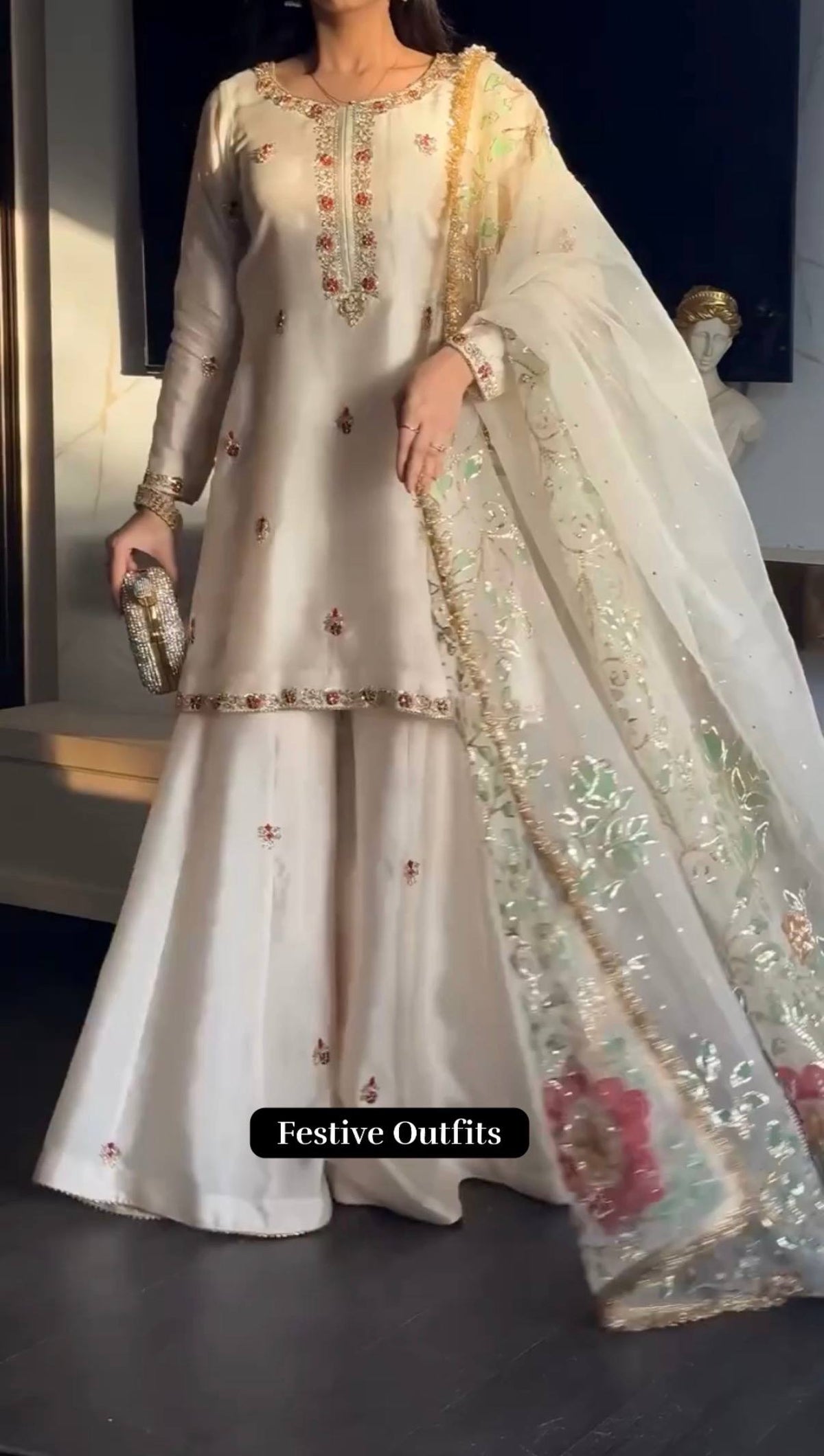 Faux Georgette Embroidered Sharara Set