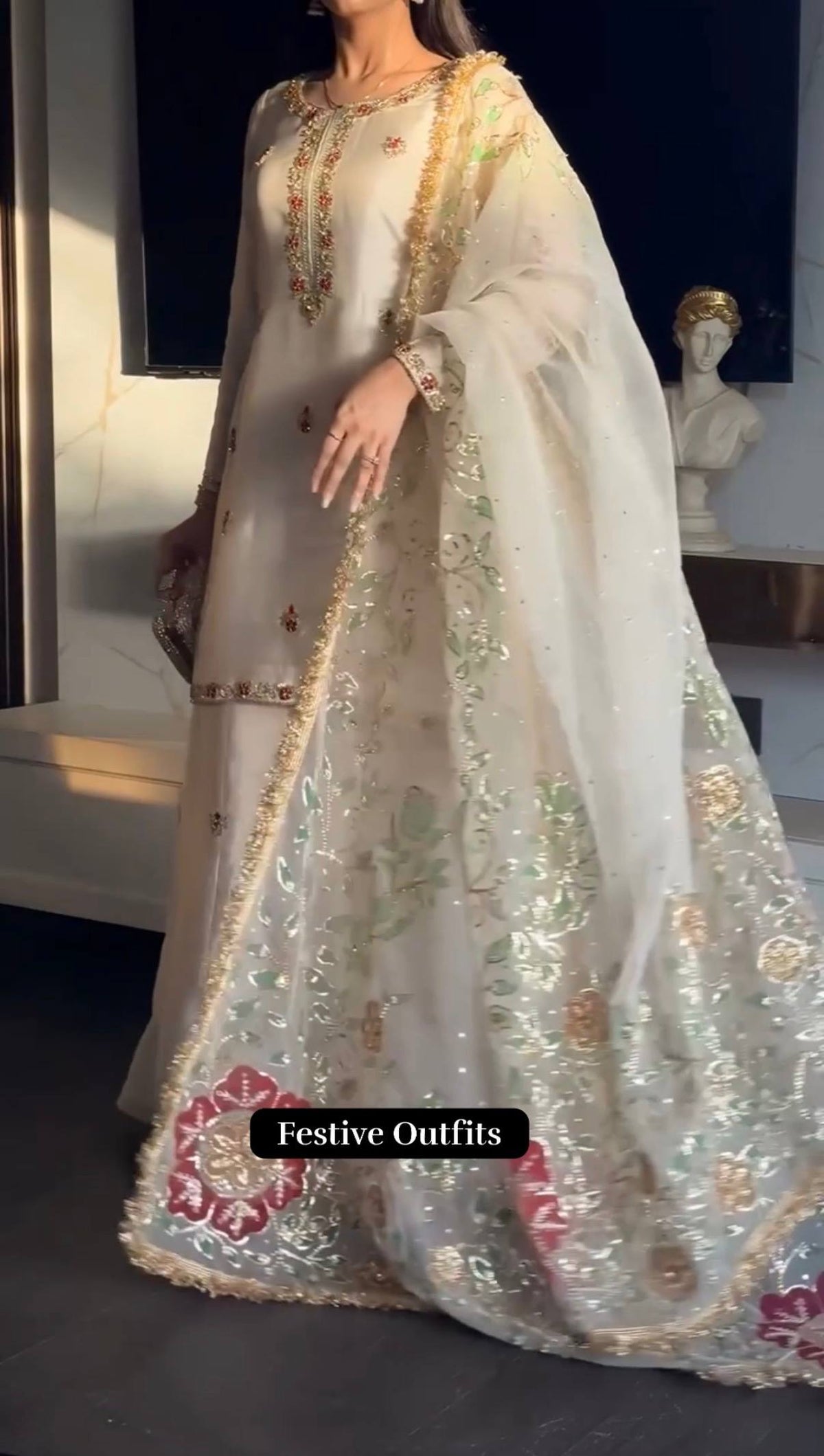 Faux Georgette Embroidered Sharara Set
