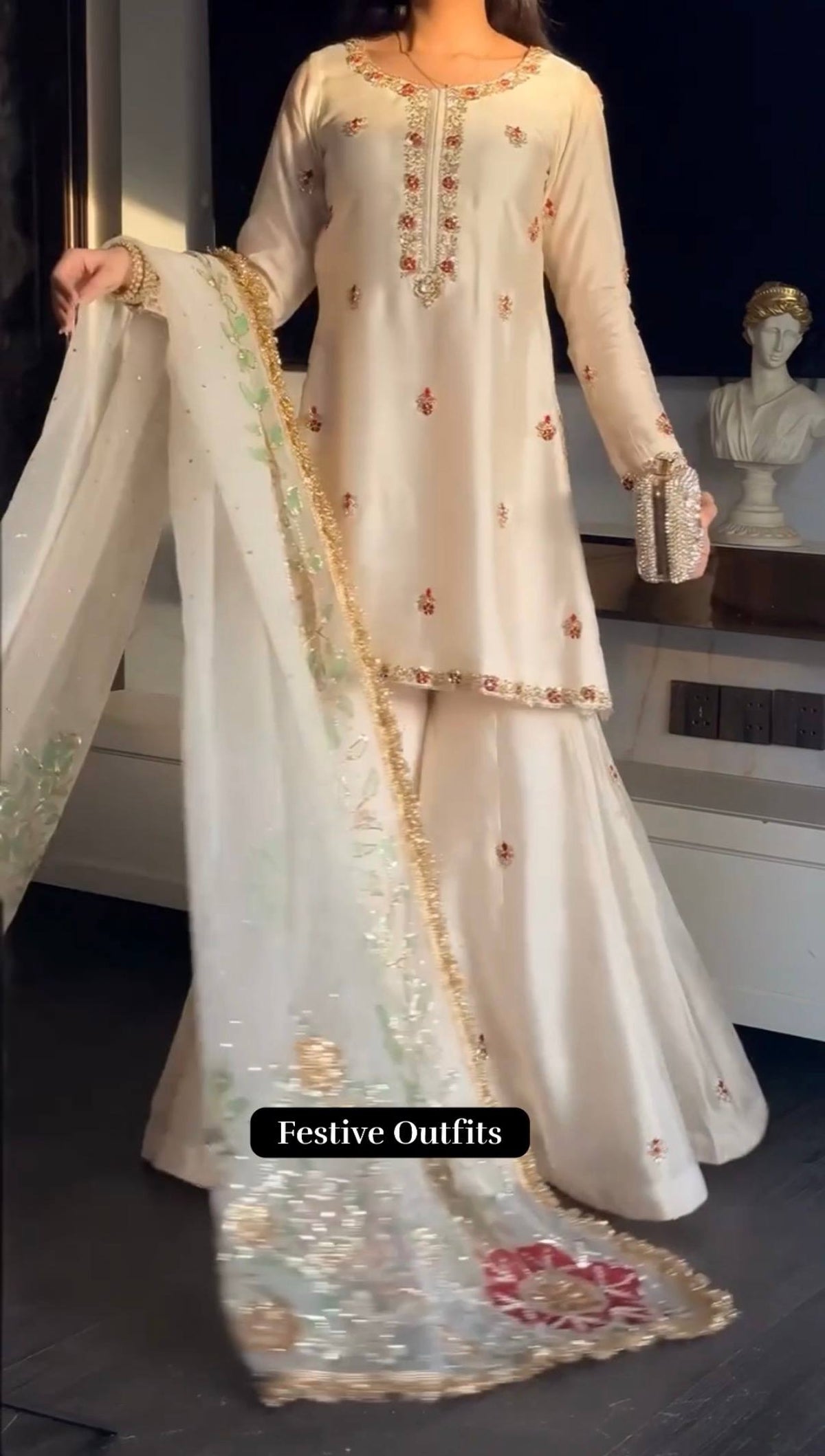 Faux Georgette Embroidered Sharara Set