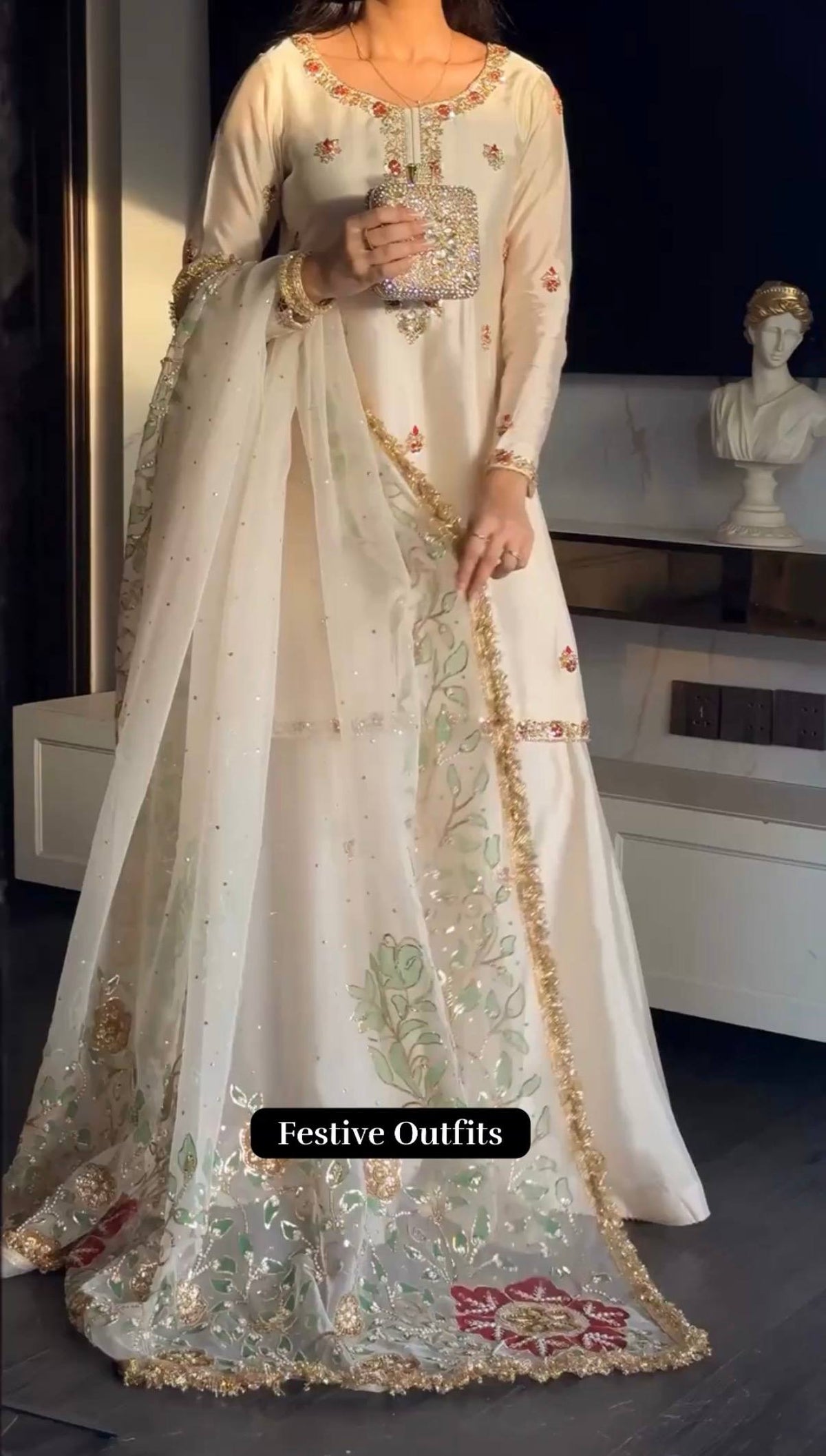 Faux Georgette Embroidered Sharara Set