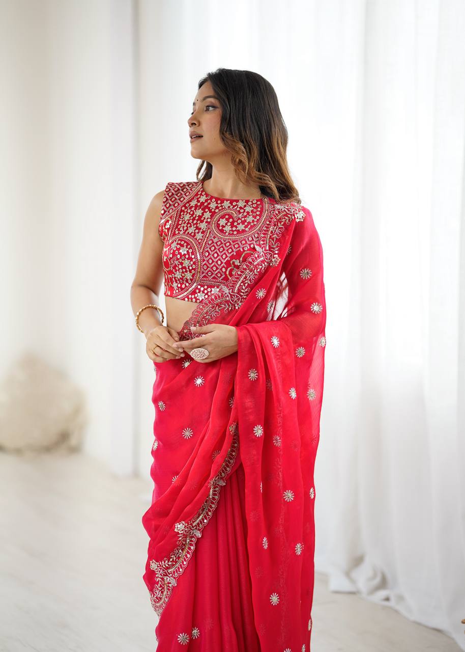 Fendy Chiffon Embroidered Saree