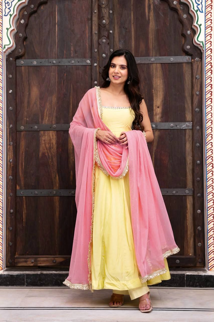 Faux Georgette Fancy Lace Anarkali Set | Jayant Fashion