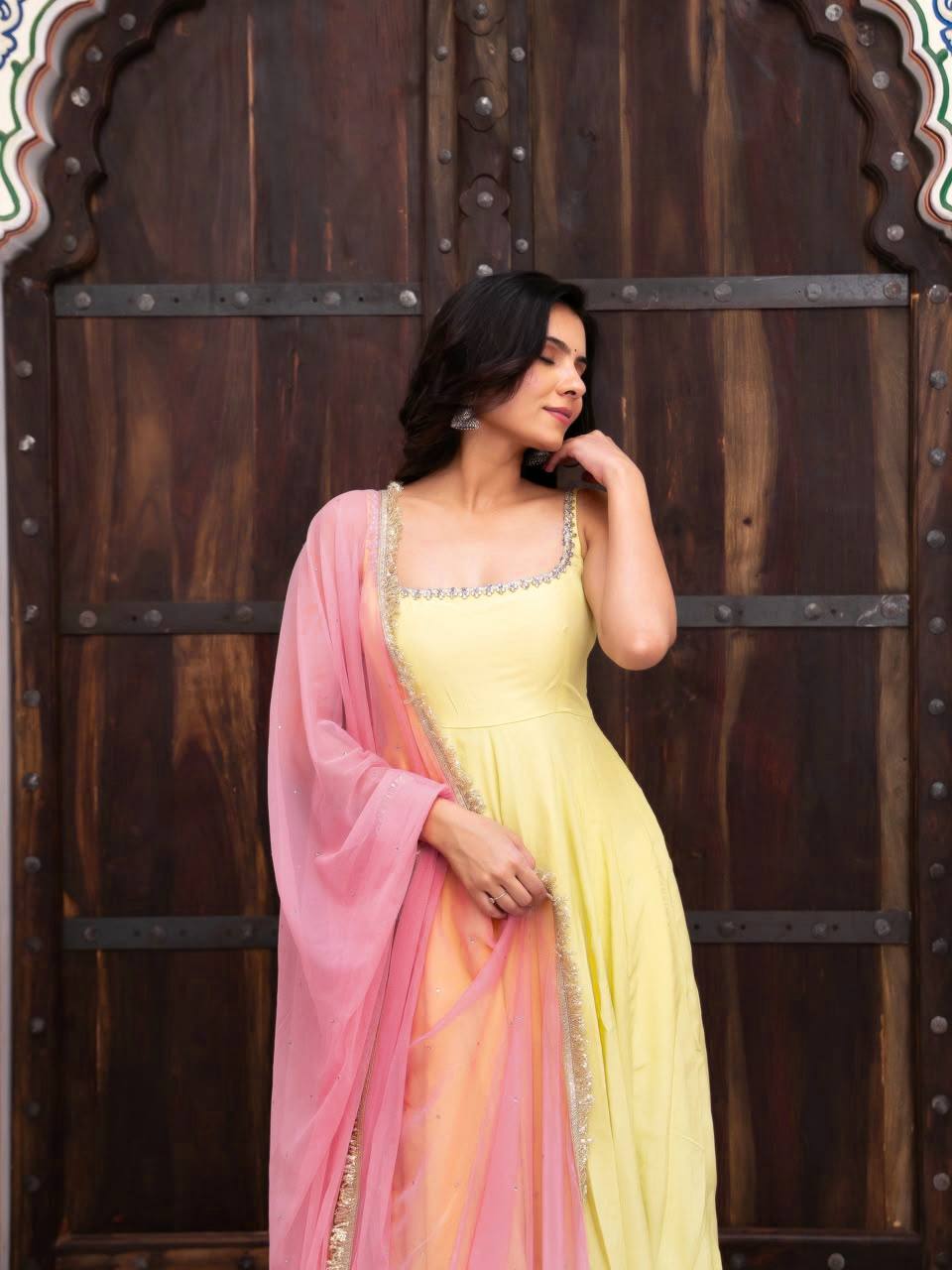 Faux Georgette Fancy Lace Anarkali Set | Jayant Fashion