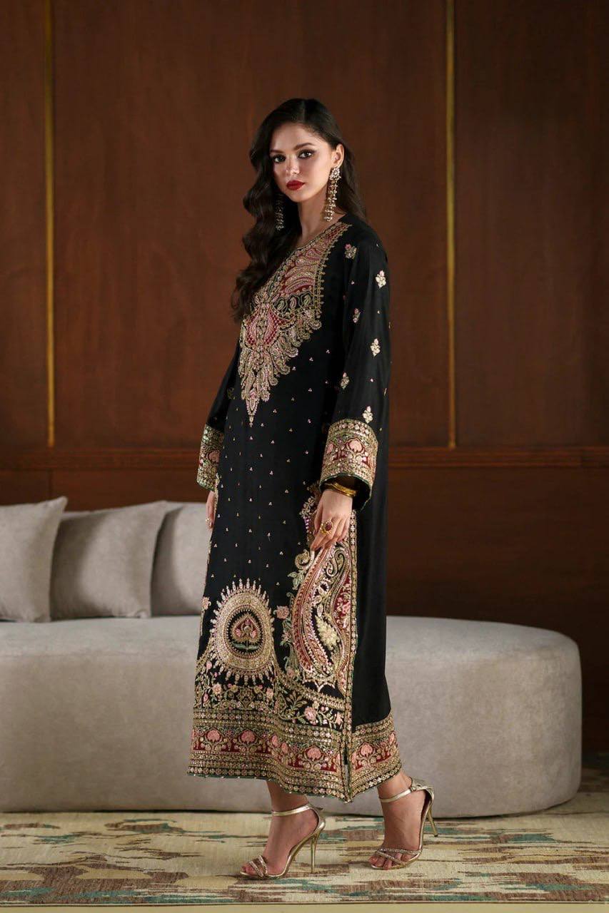 Biscuit Slub Embroidered Kaftan Set