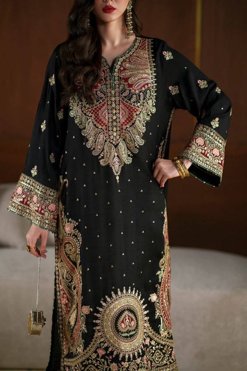 Biscuit Slub Embroidered Kaftan Set