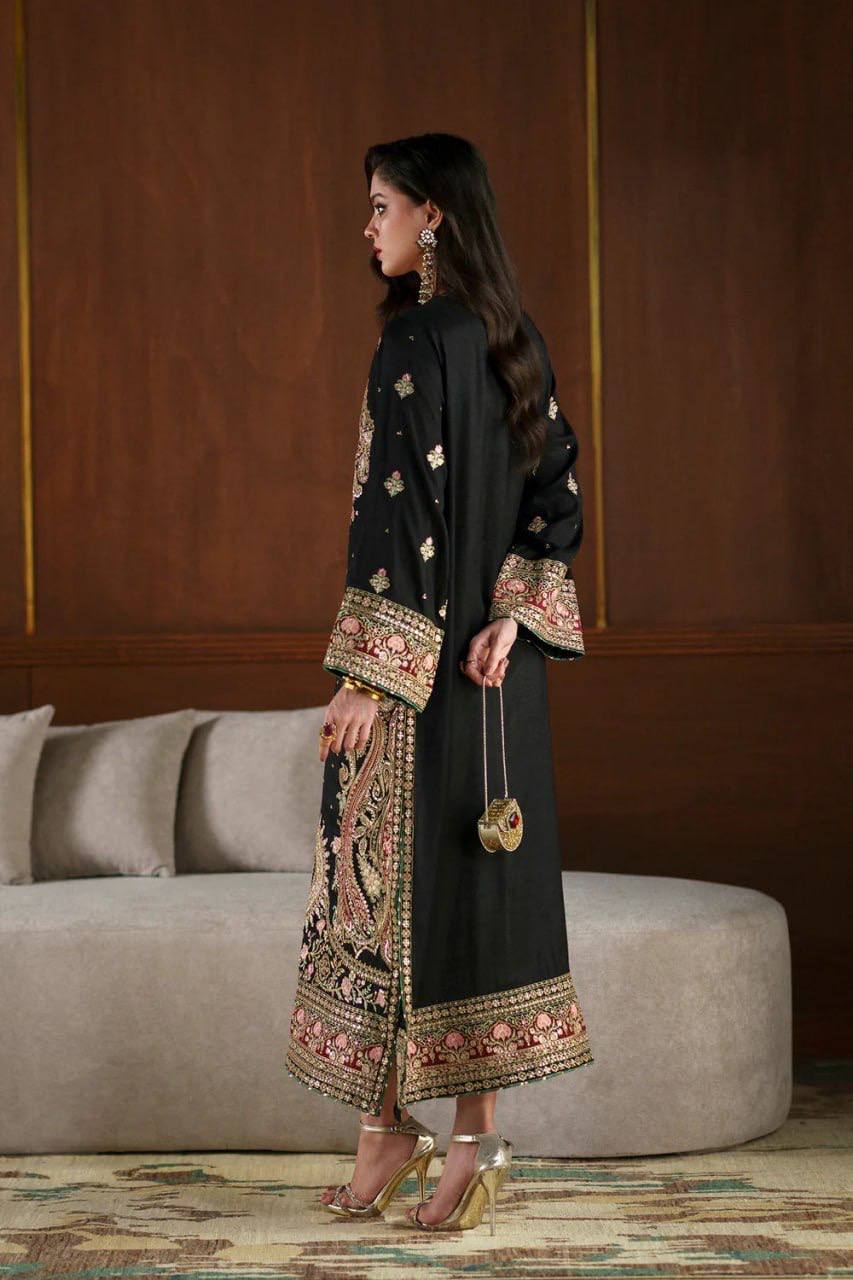Biscuit Slub Embroidered Kaftan Set