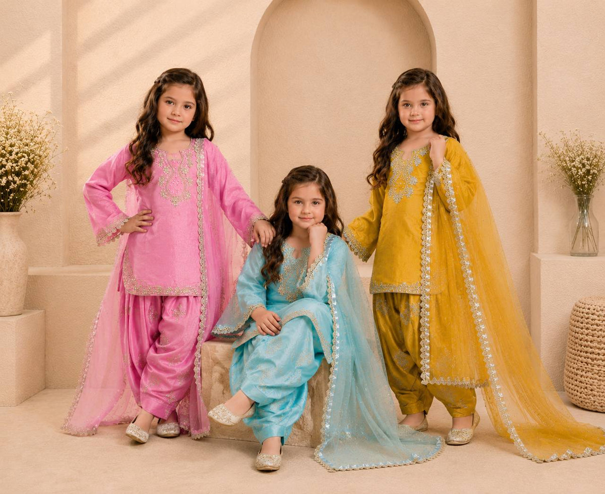 Festive Roman Glass Silk Embroidered Farshi Palazzo Set